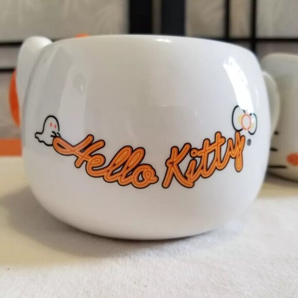 HTF 3D Sculpted Hello Kitty Coffee Mug w/ Orange Dot Bow Halloween - Picture 3 of 6